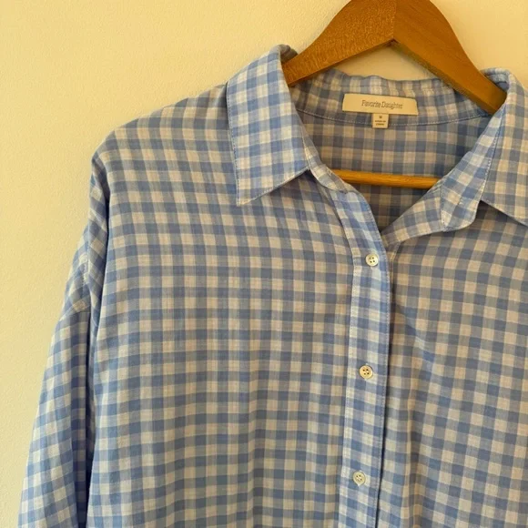 Favorite Daughter The Smooth Ex Boyfriend Shirt Blue Gingham Size Medium - Picture 2 of 10
